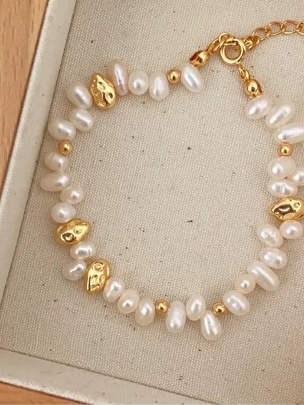 Irregular Freshwater Pearl & Gold Bead Bracelet - White & Gold